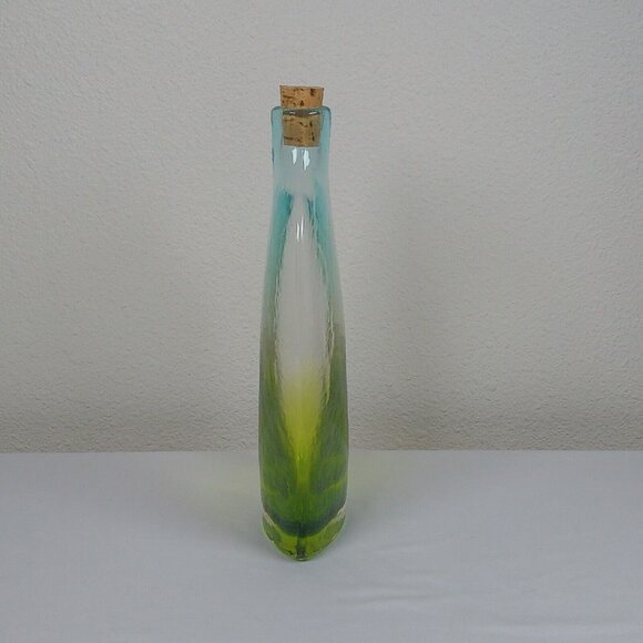 Blown Green Ombre Glass 10.5" tall Liquor Bottle Container Cork Stopper Decor - Picture 4 of 8